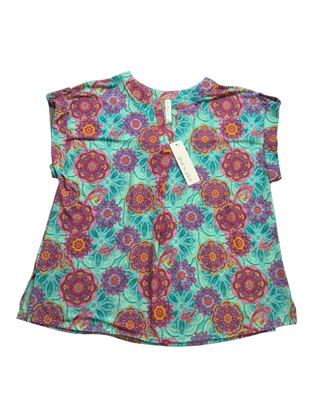 Dear Scarlett Floral Medallion Short Sleeve Blouse XL NWT - Picture 2 of 9